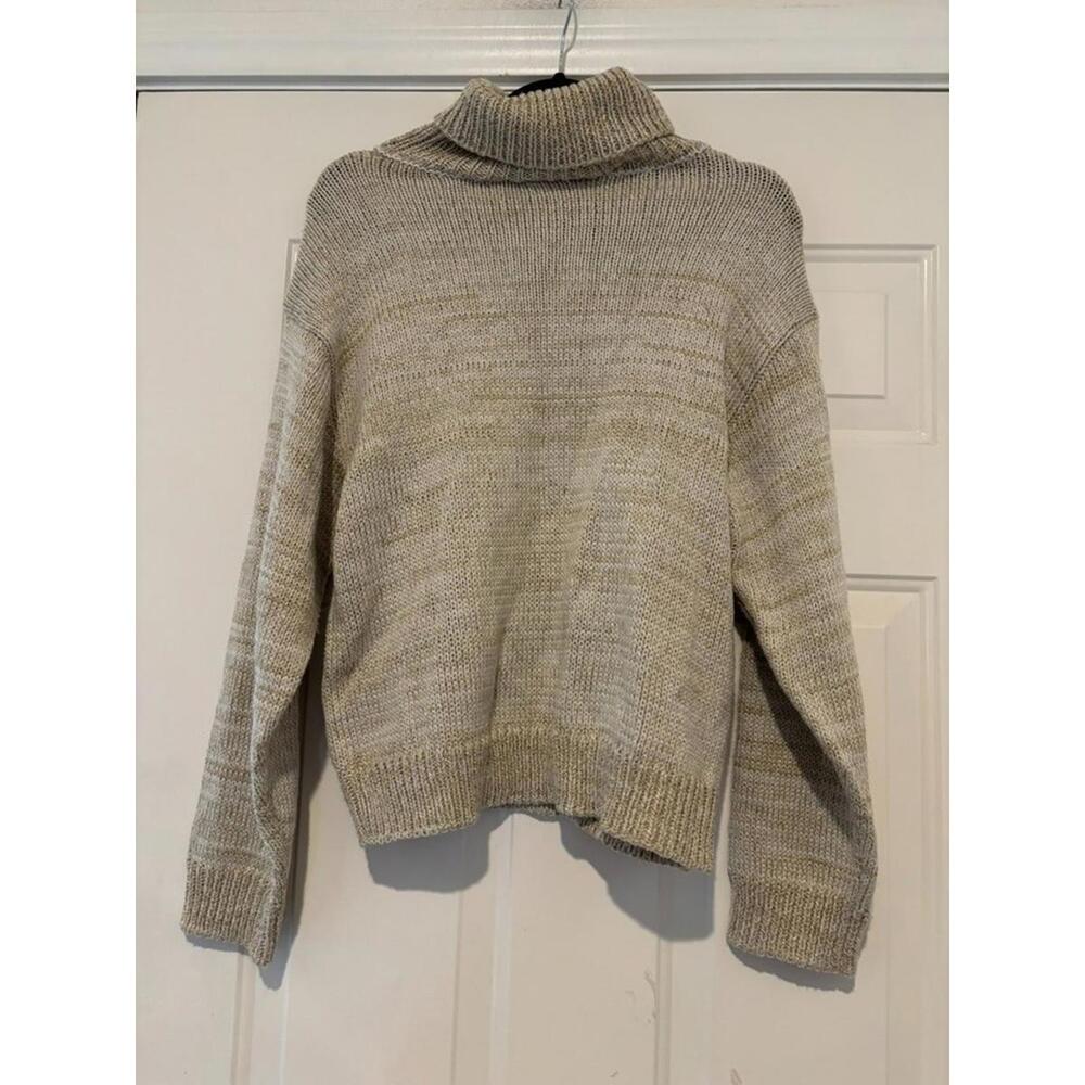 Women's sz M Joe's jeans vory and gold turtle neck cozy holiday‎ sweater #1201